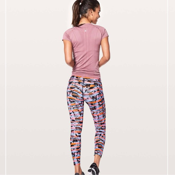 lululemon athletica Pants - Lululemon Women’s 7/8 Tight II Pink Orange Waistband Pocket Leggings Size 4